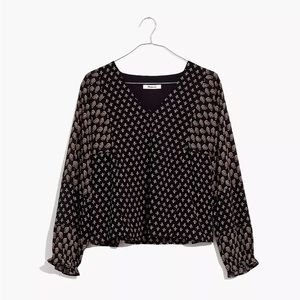 Madewell Sheer-Sleeve Top in Brushstroke Paisley Mix